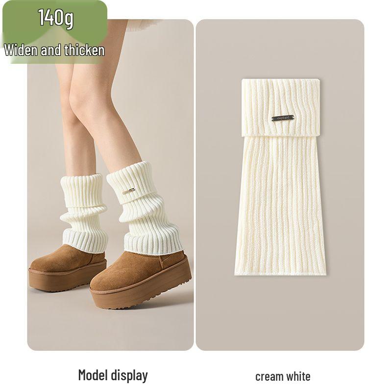 

140g Thickened Y2K Spicy Girl Leg Warmers, Layered Knit Socks for Women - Spring, Autumn, Winter One Size [140g/Widened and Thickened] кремовый