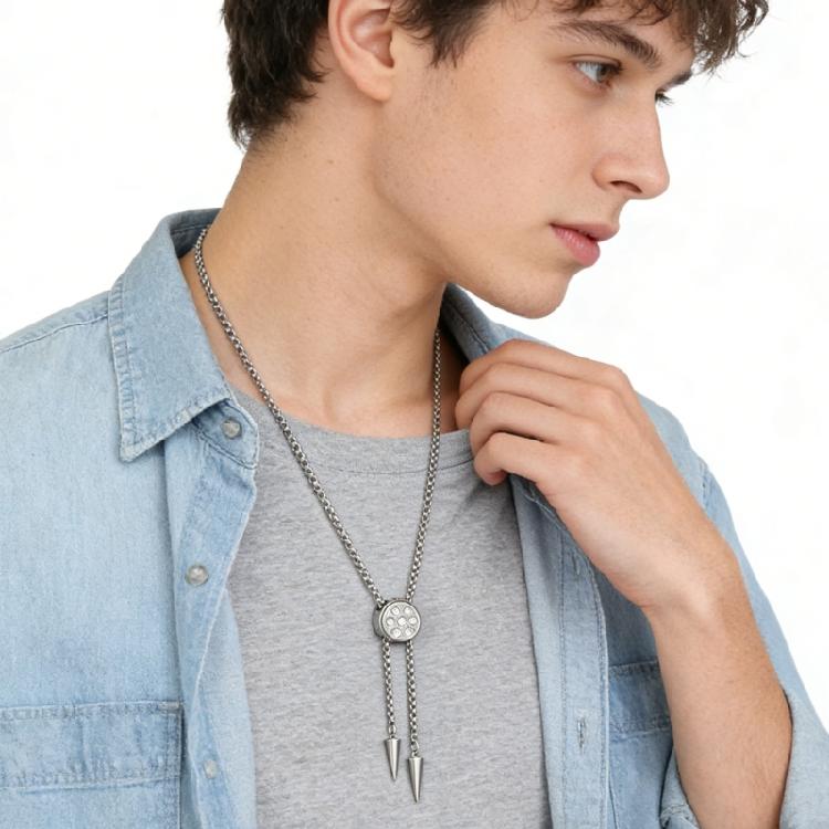 Perfect Gift Stainless Steel Bolo Necklace with Sliding Block Design and Rhinestones Design for Daily & Parties