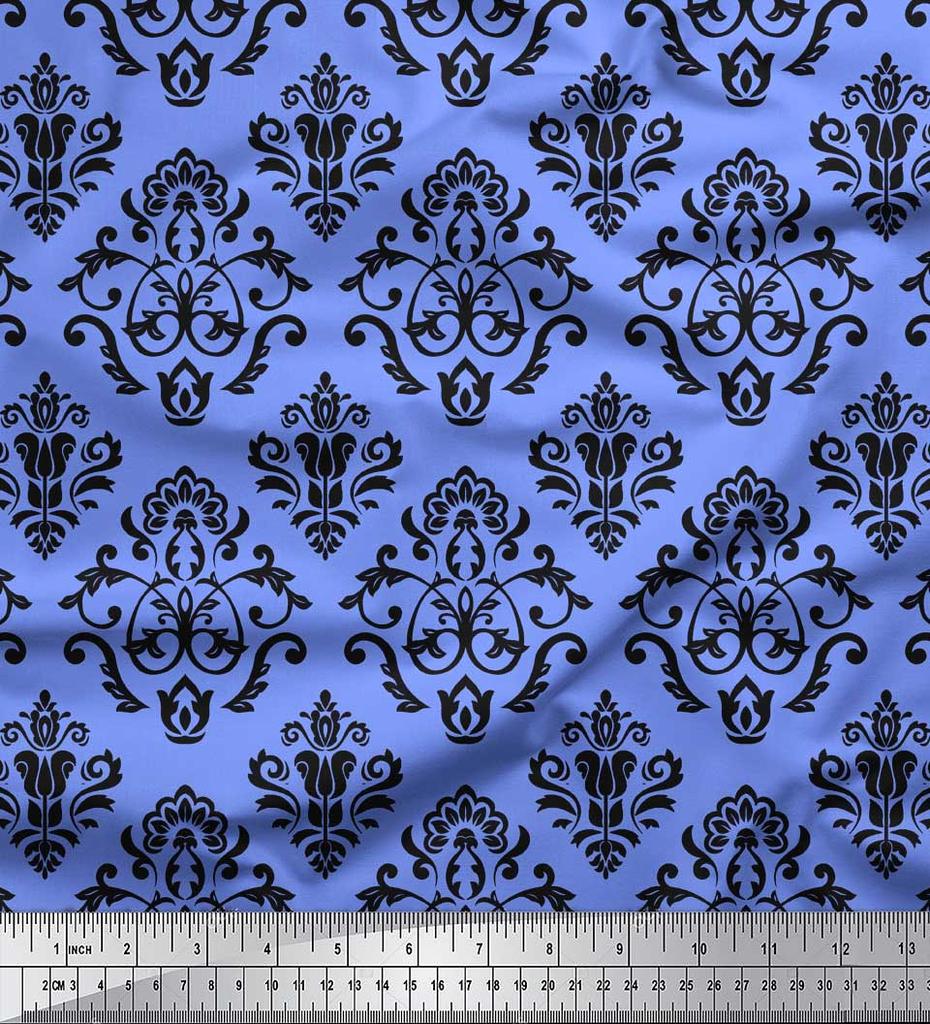 ◆川島織物&マナトレ◆レース&ドレープ◆W94×H207◆E2510KA3◆ Купити Soimoi Blue Poly Crepe Fabric Flourish Damask Print Тканина