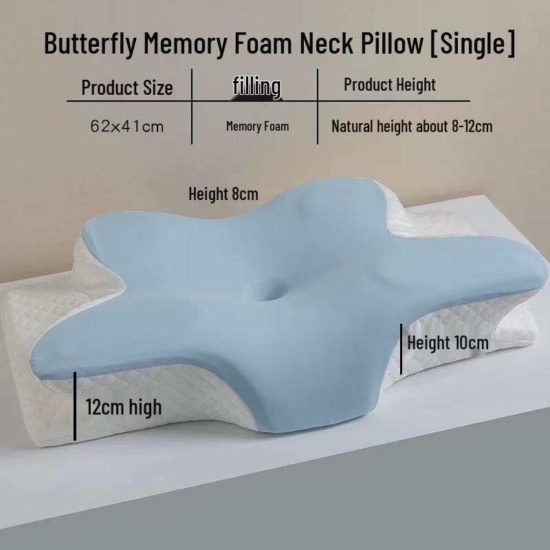 

Butterfly Memory Foam Neck Support Pillows - Cervical Support Pillow for Adults (Pair) Travel Pillow 62x41x12 cm