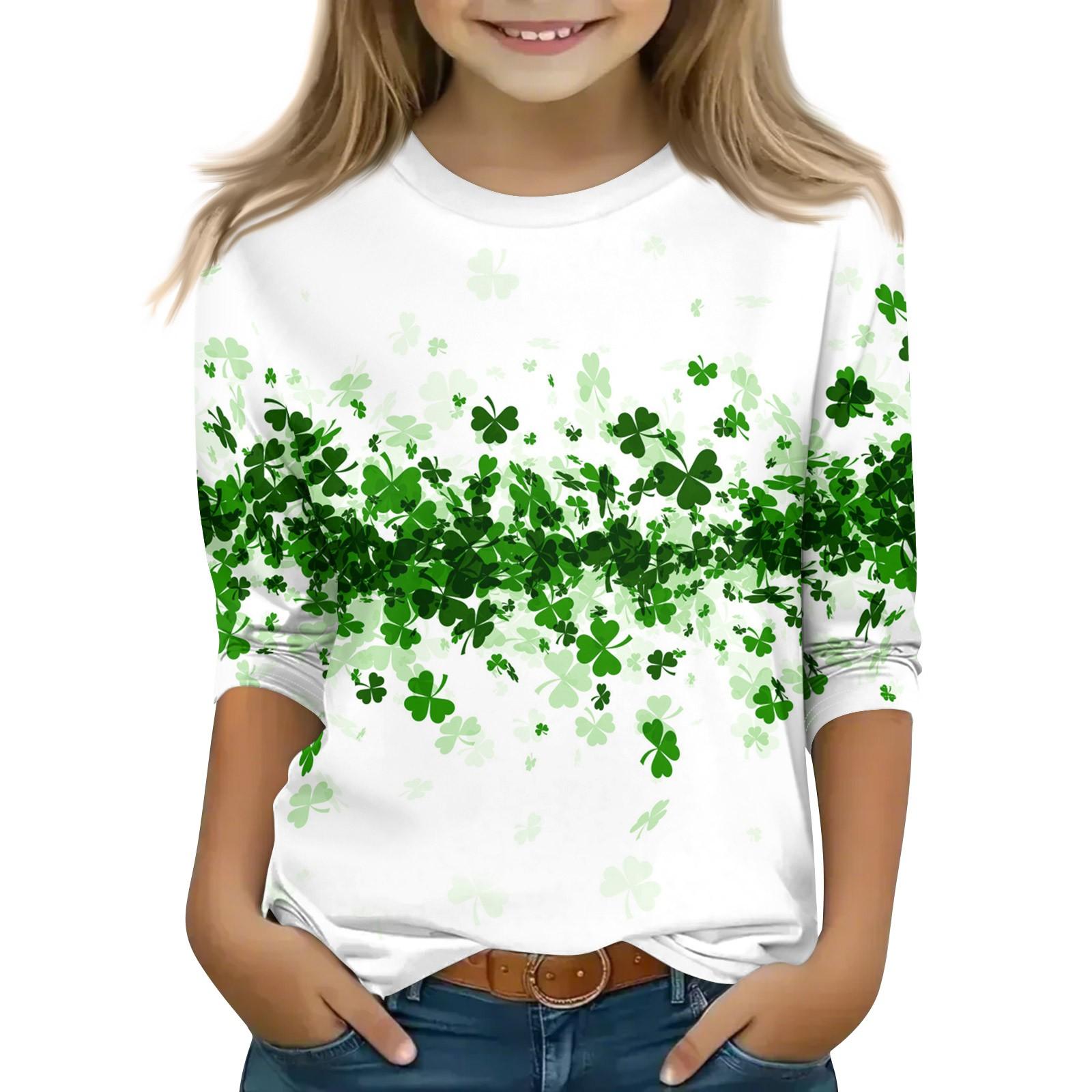 

Топы с принтом для девочек 5-16 лет с круглым вырезом и рукавами 3/4 Футболки Модные топы Наряды Футболки 160 белый