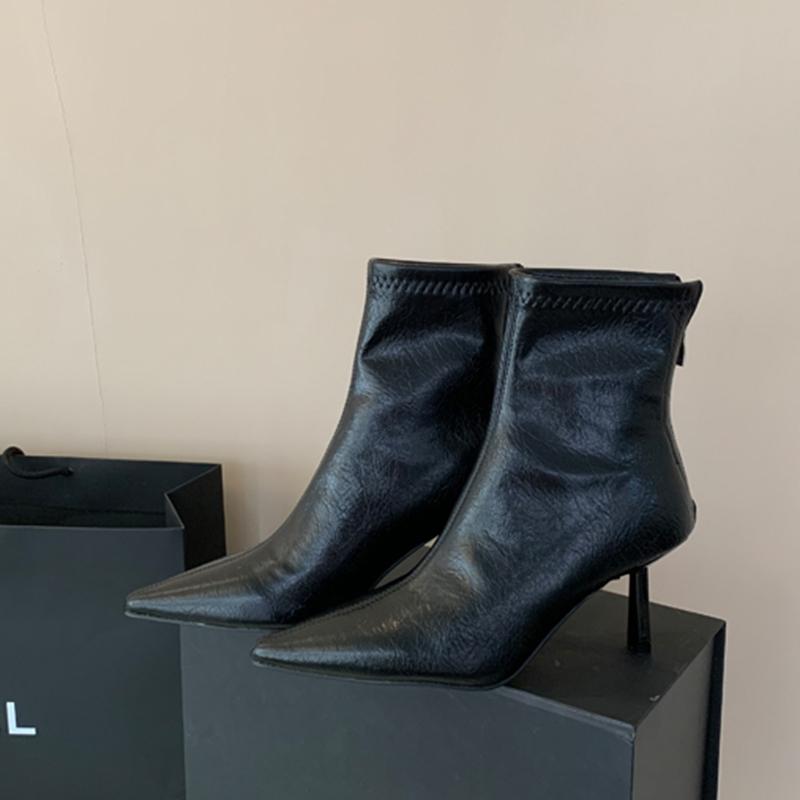 Fashion SUOJIALUN 2024 Winter New Brand Women Ankle Boots Fashion Pointed Toe Ladies Elegant Short Boots Shoes Thin High Heel Chelsea Pu