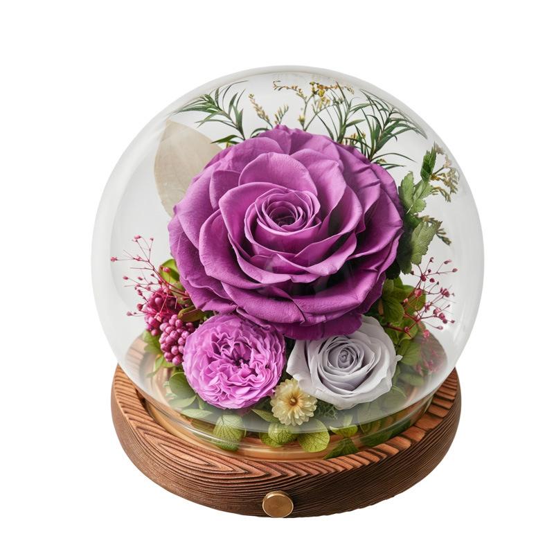 Valentine's Day gift, immortal flower rose glass cover, crystal ball micro-landscape ornament, gift for teacher and girlfriend