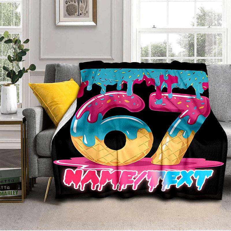 1PC Custom Name Dessert Drip Celebration Flannel Blanket Versatile,all-season Throw Suitable for the Living Room,bedroom,camping,travel,and Gift
