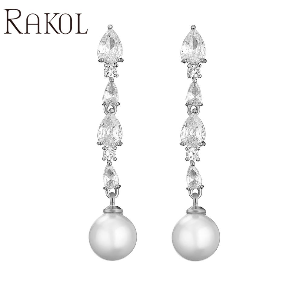 RAKOL EP5282 Customized New Design Fashion Shining Water Drop Crystal Zircon Long Dangle Earrings for Women FASHION серебряный