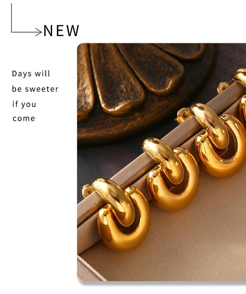 18k Gold Plated Geometric Korean Style Titanium Earrings – Trendy Women's Jewelry