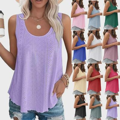 2024 Spring/Summer Sleeveless Hollow Jacquard Top - Women's Casual Round Neck Vest