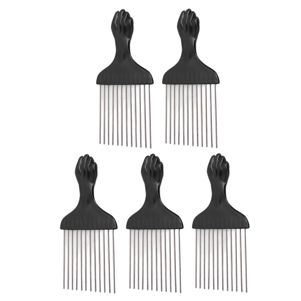 5pcs Black Stainless Steel Teeth Pick Comb Hair Detangling Styling Comb for Braids Wide Tooth Hair P