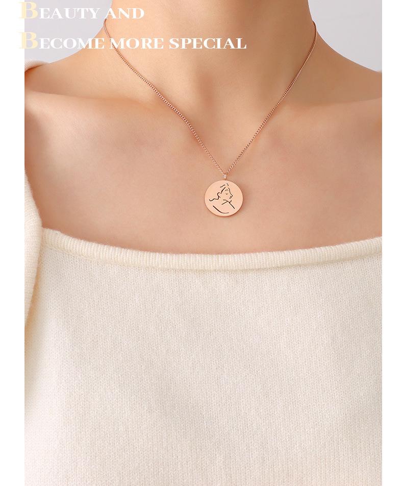 Korean Abstract Portrait Pendant Necklace - Gold Plated Titanium Steel