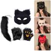 Animal Face Cover Foxes Tail Furry Gloves Plush Animal Tail Foxes Face Cover Paws Gloves for Halloween Cosplay Parties