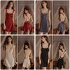 Women Satin Sleepwear Set With Lace Splicing And Bow Detail For Home And Hotel Use