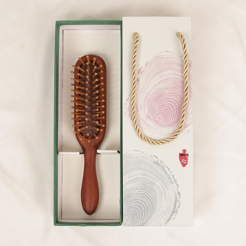 Große Rotes Sandelholz Luftkissen Paddelbürste - Massivholzgriff, Glatte Haarmassagekamm für den Heimgebrauch