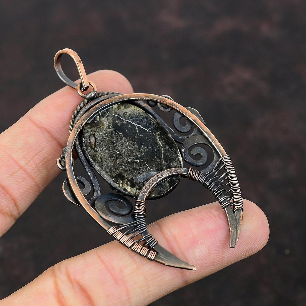 Black Mother Of Pearl Pendant Copper Wire Wrapped Pendant Gemstone Pendant Copper Jewelry Handmade Pendant Wire Wrap Jewelry Gift For Mother