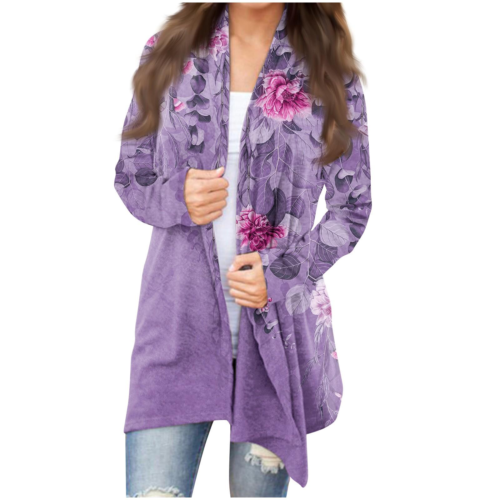 

Women s Printed Long Sleeved Front Cardigan Printed Top Lightweight Jacket XXL