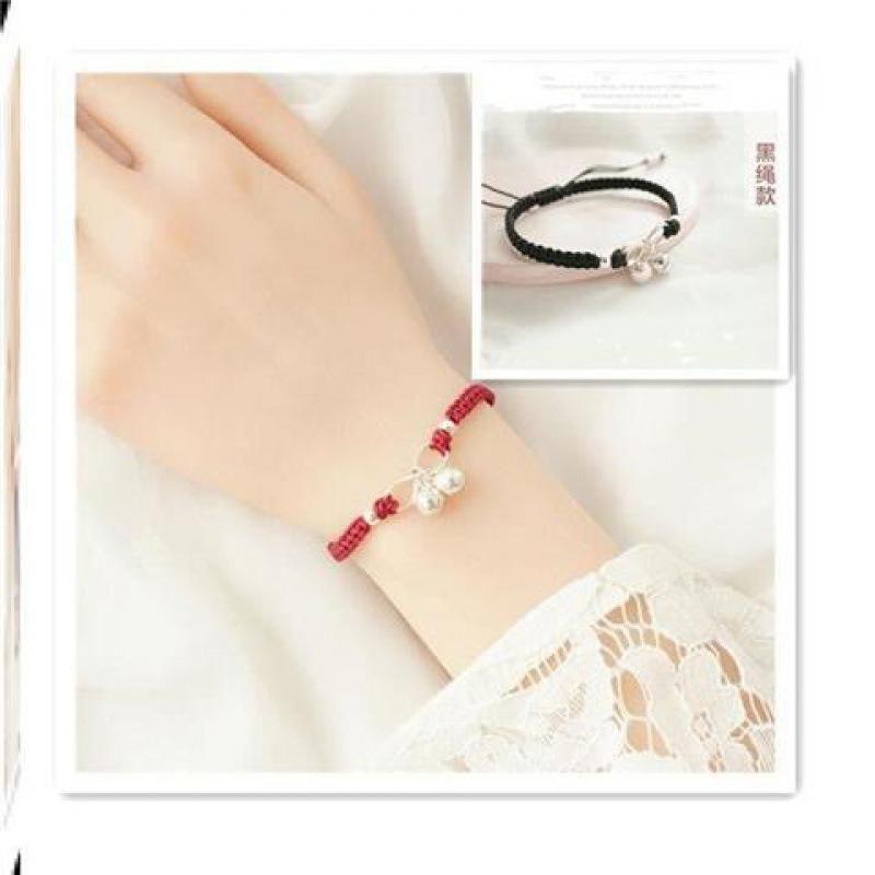 

Браслет из стерлингового серебра 925 пробы с красной веревочкой и колокольчиком года рождения, плетеный ручной ремешок, женский, специальный дизайн, национальный стиль Bell bracelet lovers (wine Red + Black rope)