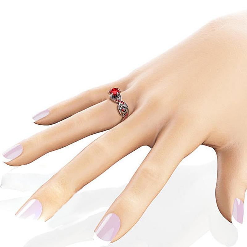 Luxus Damen Weißgoldring, Roter Korund Zirkon Mikro-Inlay Ring Schmuck.