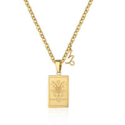 Twelve Constellations Tarot Brand Stainless Steel Necklace Stylish And Simple Titanium Steel Square Brand Retro Constellation Necklace