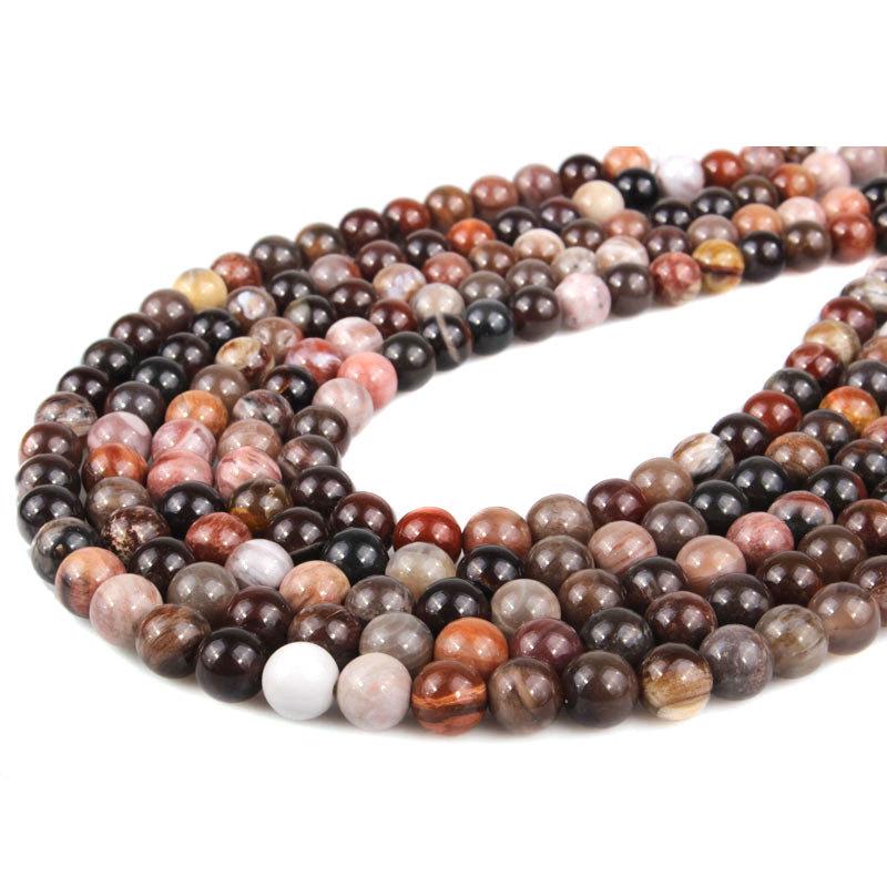 Natural Petrified Wood Loose Beads for DIY Jewelry - Handmade Semi-finished Fossilized Wood Round Beads