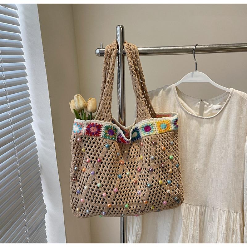 Fashion Knitted Bag Women's New Knitted Tote Bag Fashion Large Capacity Tote Bag Vacation Beach Bag