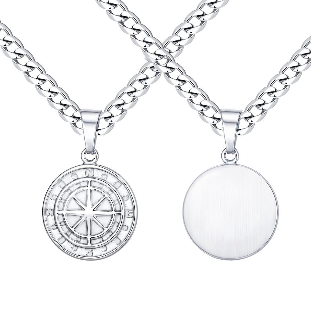 Vnox Kompass Anhänger Halskette für Männer Jungen, Edelstahl Schwarz Gold Silber Farbe Runde Münze Halskette, Punk Schmuck Geschenke