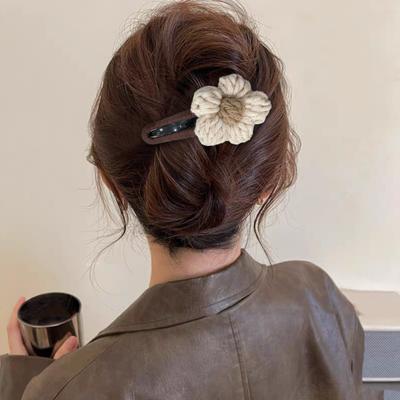 Women Hair Clip Hand-Woven Knitting Flower Decor Hair Pin with Soft Yarn Multi-Purpose Hairpin Hair Accessories