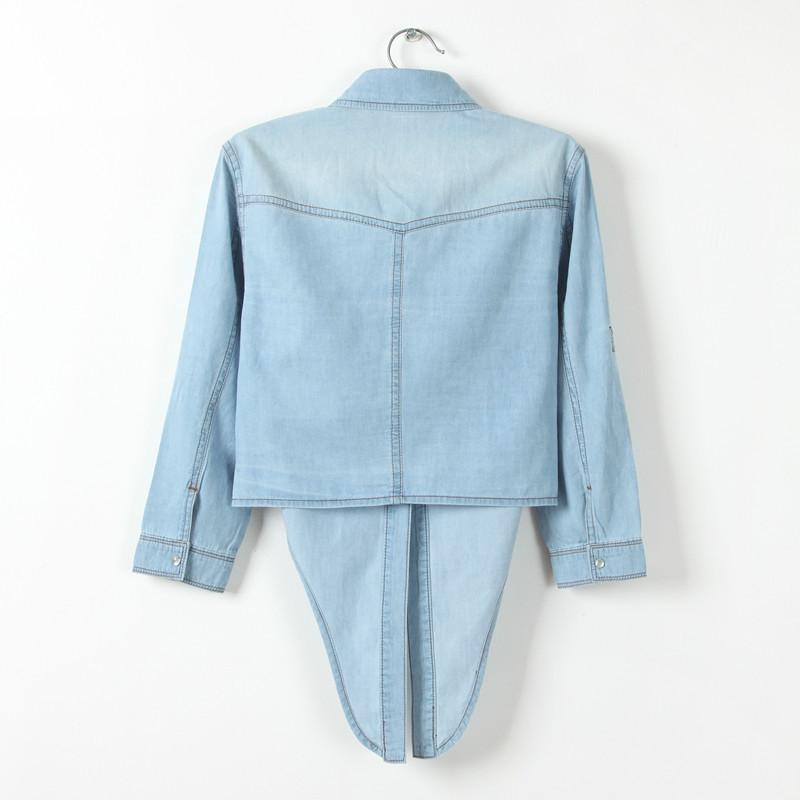 Women's Short Sleeve Lace-Up Denim Shawl Shirt-Jacket
