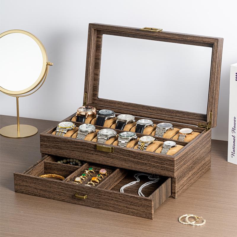 Double Layer Carbon Fiber PU Watch & Jewelry Display Box