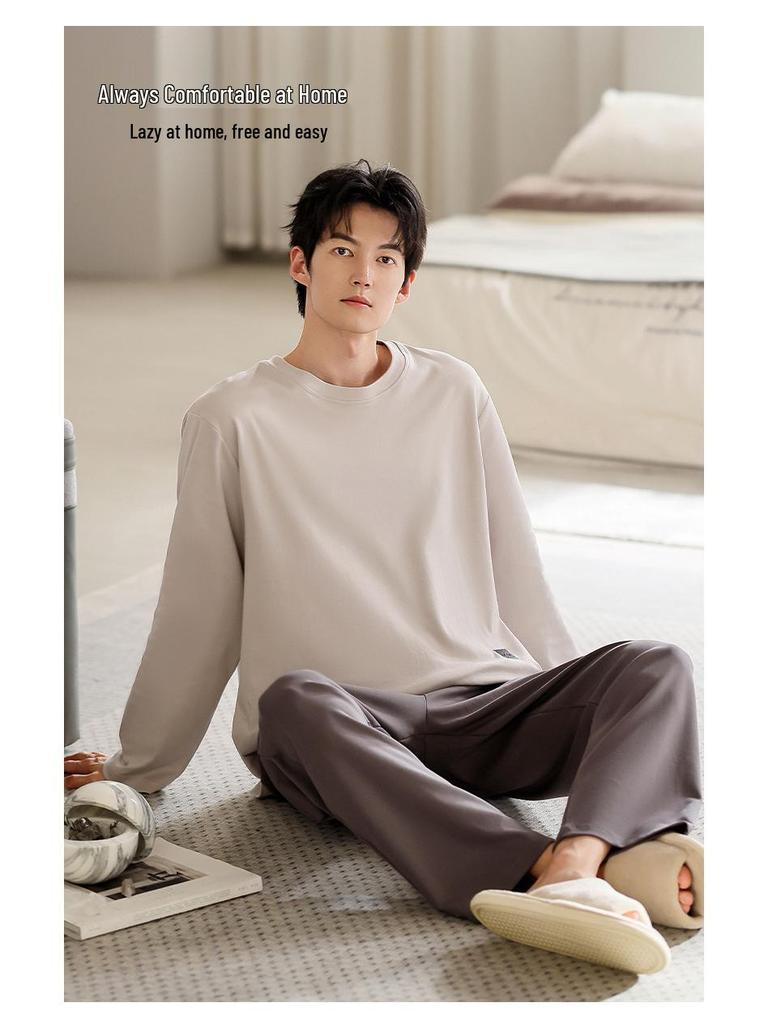 Men's Modal Long Sleeve Pajama Set – Outdoor Wearable, Plus Size, Loose Fit, Casual Homewear for Spring, Autumn, and Winter