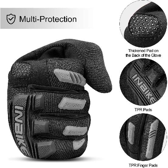 INBIKE MTB Mountain Bike Gloves Touchscreen With Thicken EVA Padded & TPR Knuckle Protection For BMX MX ATV Motorcycle