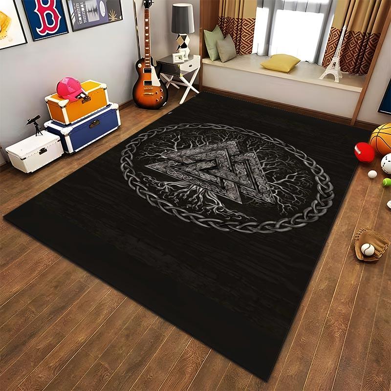 Viking Inspired Geometric Knot Design Black Carpet for Home Decor Suitable for use as an anti-slip for living room bedroom sofas