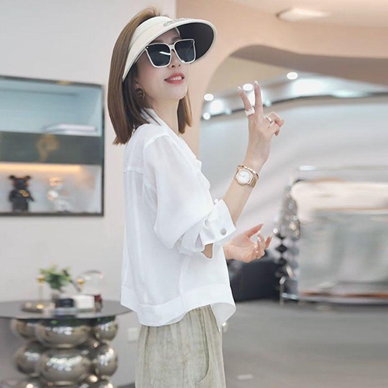 2025 Women's French-Style White Long-Sleeve Sunscreen Cardigan