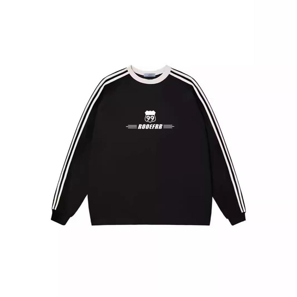 Women's 2024 Autumn/Winter Three-Stripe Fleece Sweatshirt - Casual Round Neck, Long Sleeve, Loose Fit.