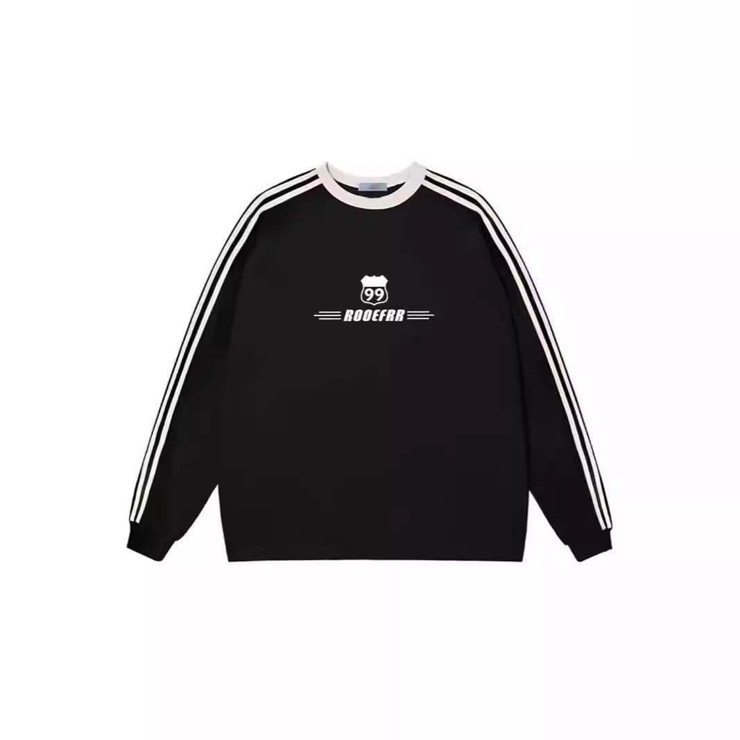 

Женский флисовый свитшот с тремя полосками на осень/зиму 2024 - Повседневный круглый вырез, длинный рукав, свободный крой. XXL