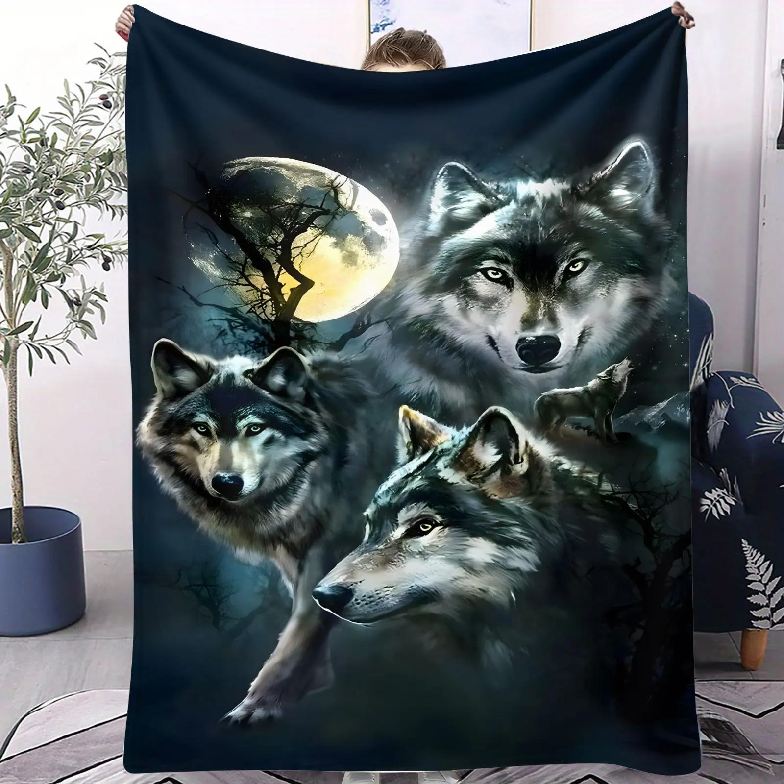 

Fiery Wolf Flannel Blanket - Bold Sofa Throw for Living Room Lounging, Warm Lap Wrap for Evening Relaxing, Stylish Blanket 70x100cm білий