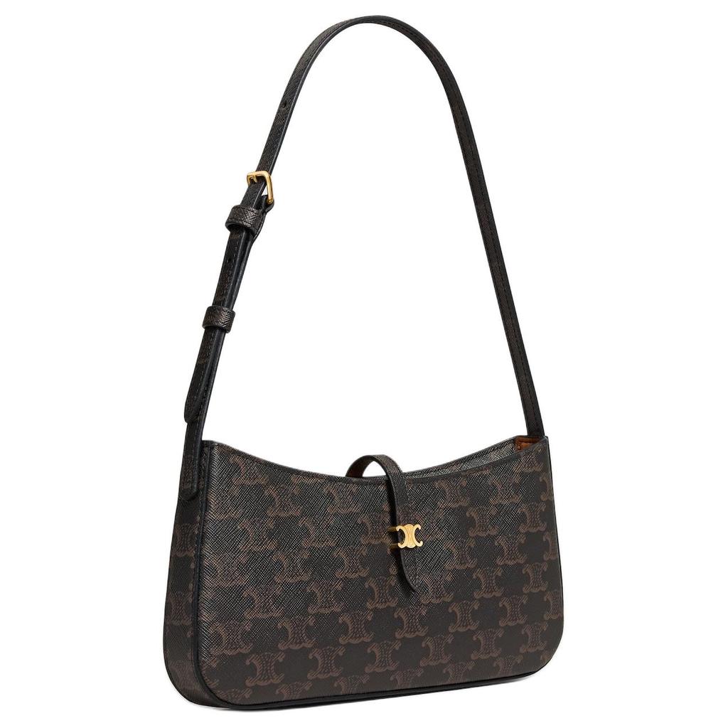 Celine Triomphe Tina Logo Print Zipper Closure Lambskin Shoulder Bag Women Shoulder Bag Black 123052DQW-38NO