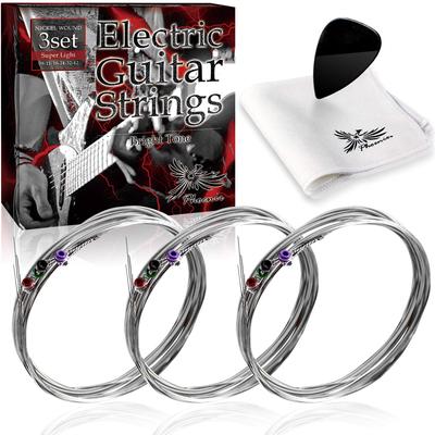 Phoenix Elektrische Gitaarsnaren 3 Sets Nikkel Gebalanceerde Geluidskwaliteit Breukbestendig Stanguiteinde Kleur Doek Plectrum Inbegrepen Termijn Garantie 45