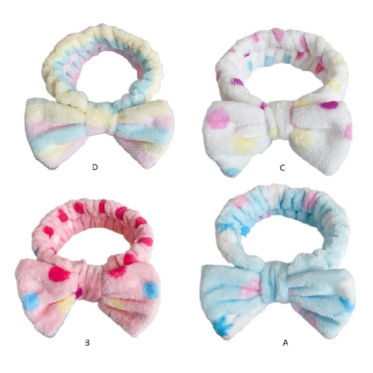 Fun Plush Bowknot Spa Headbands Elastic Hairband For Female Everyday Wear Hair Styling Accessories Makeup Hair Band