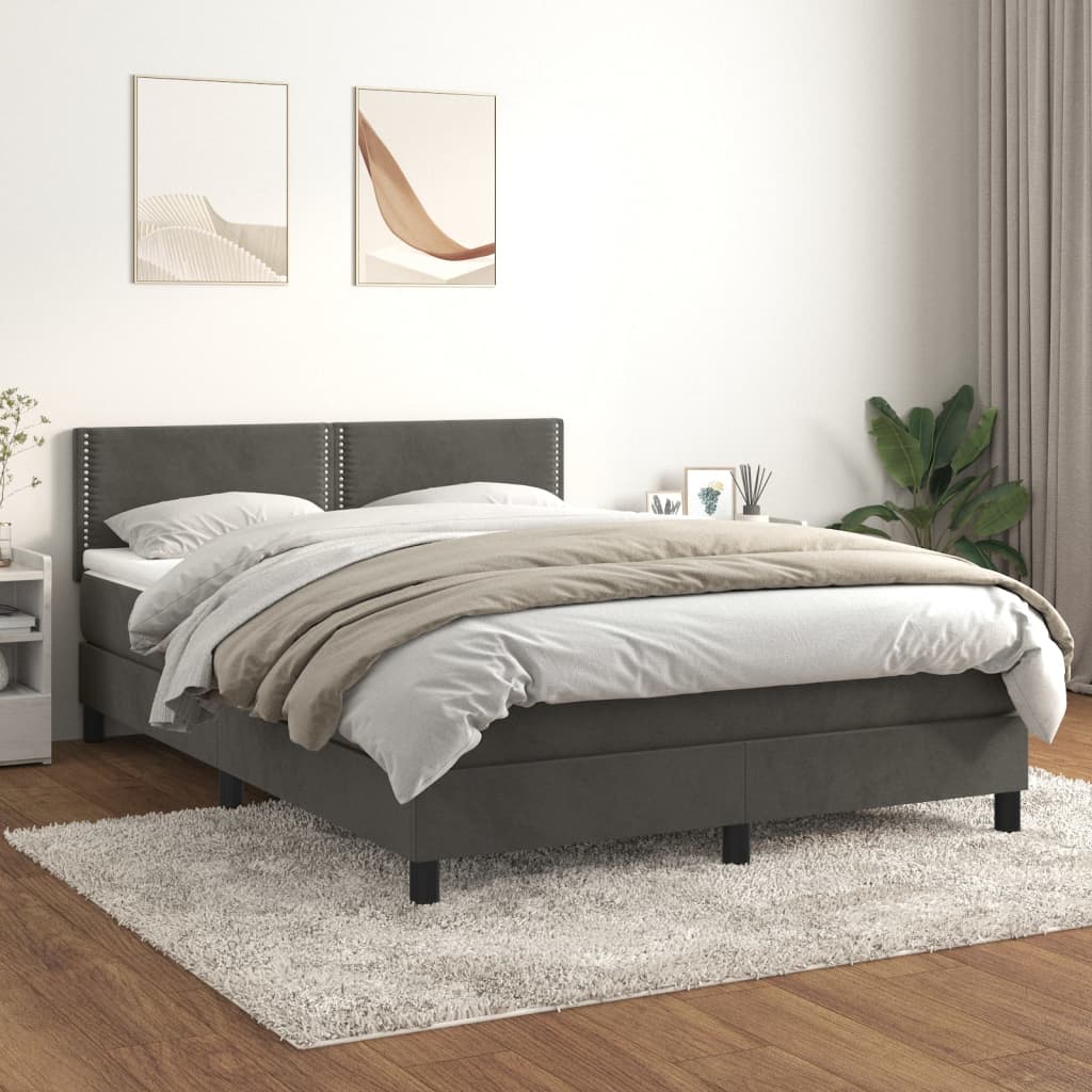 Vidaxl Kontinentalbett Mit Matratze, Dunkelgrau, Samt 140X190Cm