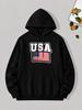 Unisex Hoodie, Independence Day, American Graphic, Pullover Sweatshirt, Casual Streetwear Style, Fall Winter Season, Front Kangaroo Pocket with Drawst