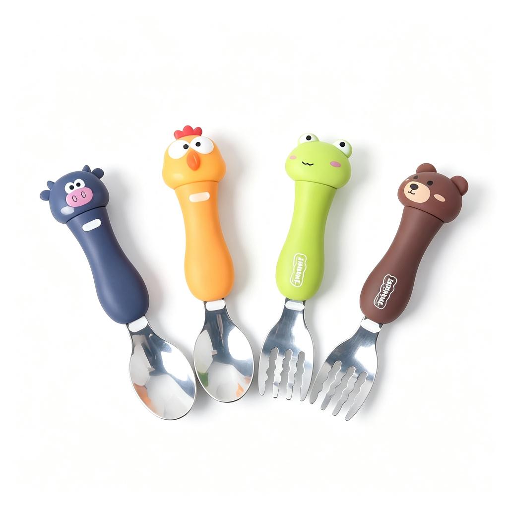 WIKHOSTAR Cartoon-Tier Kinder Löffel und Gabel Set Dessertlöffel für Kinder Gabel Baby Geschirr Gadgets