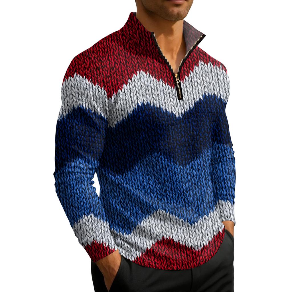 Men's Knit Quarter-Zip Stand Collar Pullover