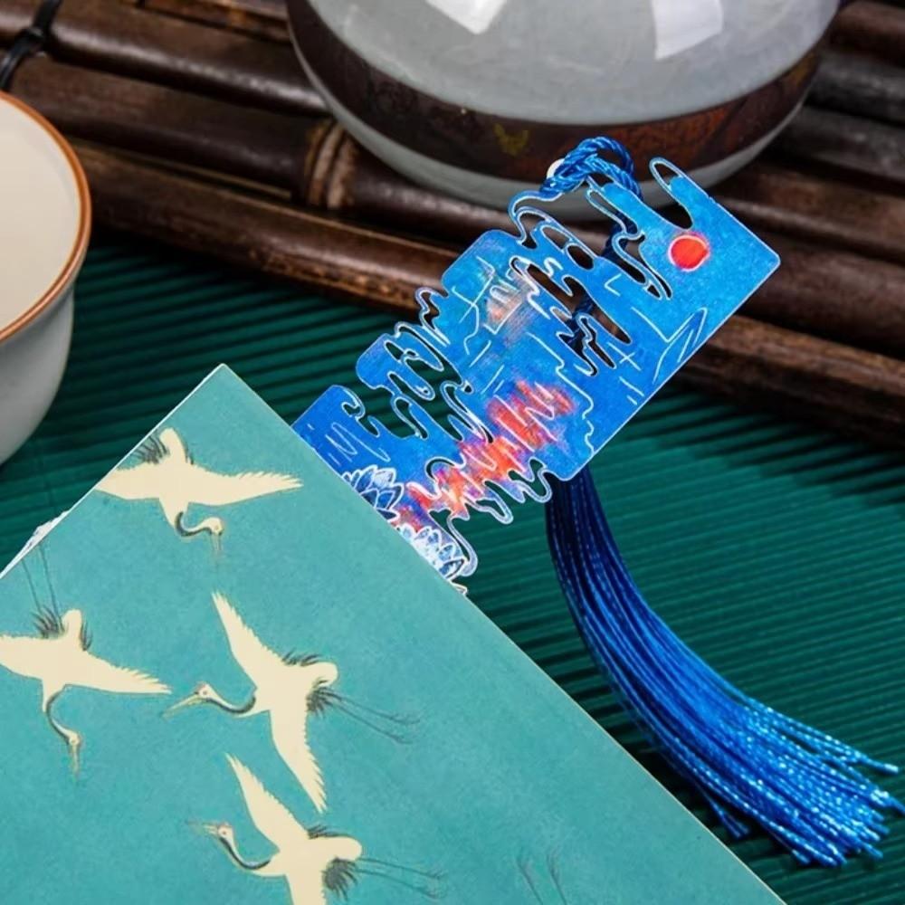 Tassel Pendant Reading Book Clip Sunflower Oil Painting Bookmarks  School Office Supplies