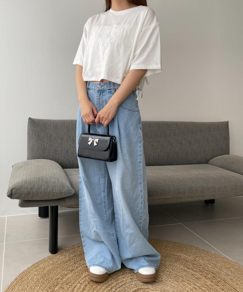 WEGO Short Sleeve Logo Lace Drawstring Short Summer Size White Women's T-Shirt, Top, Clothes, F,