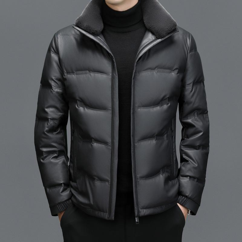 Doudoune en peau de mouton pour homme, hiver, velours épaissi, courte en laine, col montant, décontractée, veste en cuir
