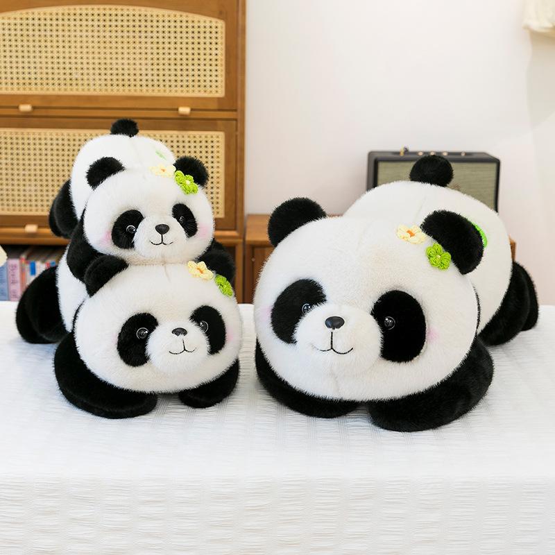 New Cute Party Version of Flower Panda Plush Toy Cartoon Panda Doll Doll Gift for Girls and Children