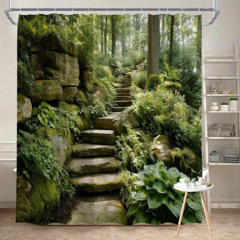 Annier Woodland Shower Curtain 180X180cm – Forest Path With Moss & Trees, Tranquil Nature Bathroom Decor, 12 Hooks