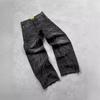 Mens Loose Fit Straight Leg Denim Jeans With Gradient 3D Print Washed Vintage Style Streetwear