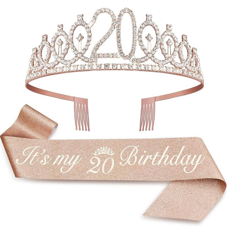 Birthday Tiara Crown Sash Women Girls 15th 20th 25th 30th 35th 40th 45th 50th 55th 60th 65th 70th Party Decoration Favor Gifts 5