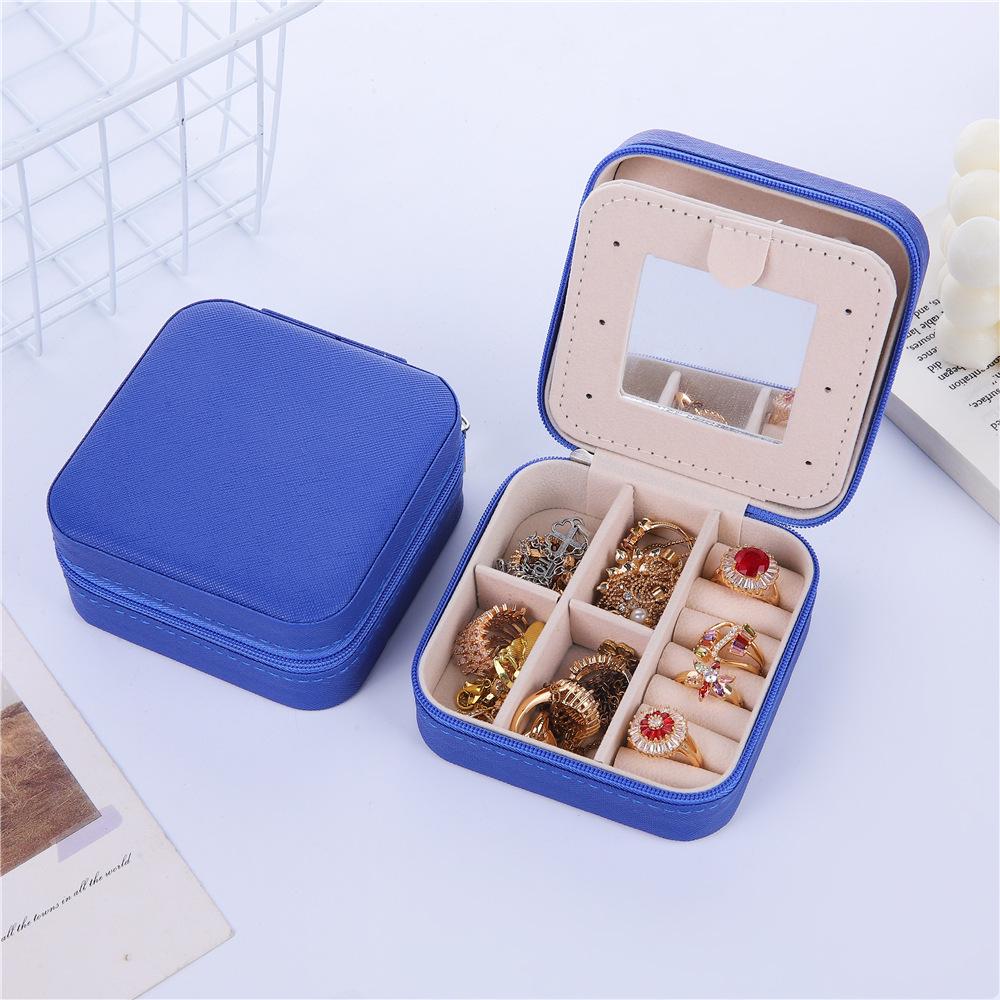 Compact Zippered Jewelry Box with Mirror – Stylish Travel Case for Rings, Earrings, and Accessories