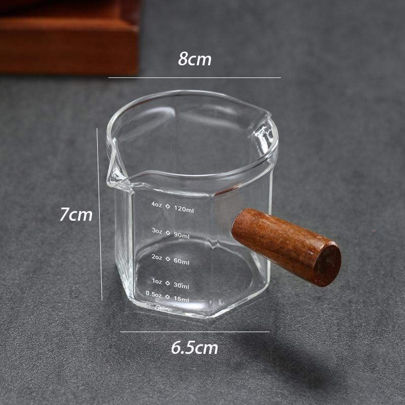 

120 мл стеклянный мерный стакан для эспрессо с деревянной ручкой шестигранный молочник кофейные принадлежности соусник сервировочный кувшин кухня домашнее кафе